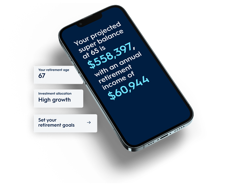 Projected balance, retirement simulator phone screen